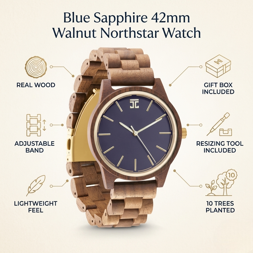 Blue Sapphire 42mm Walnut Northstar Watch