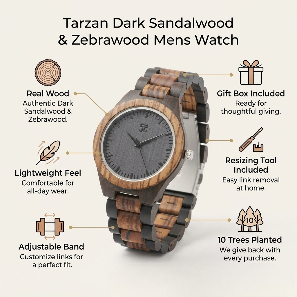 Tarzan Dark Sandalwood Zebrawood Mens Watch