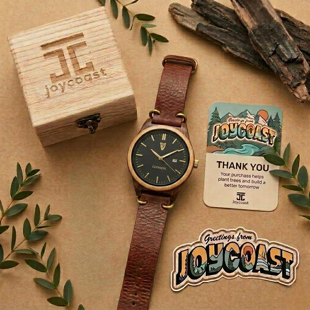 Leather strap watch with dark dial and brass-tone round case