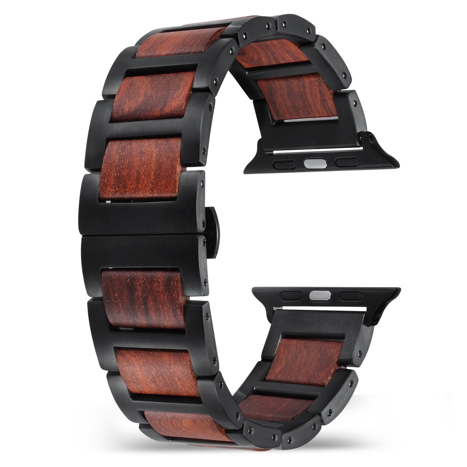 Large Apple Watch Band | Black Stainless Steel x Wood (42mm, 44mm, 45mm) - Joycoast