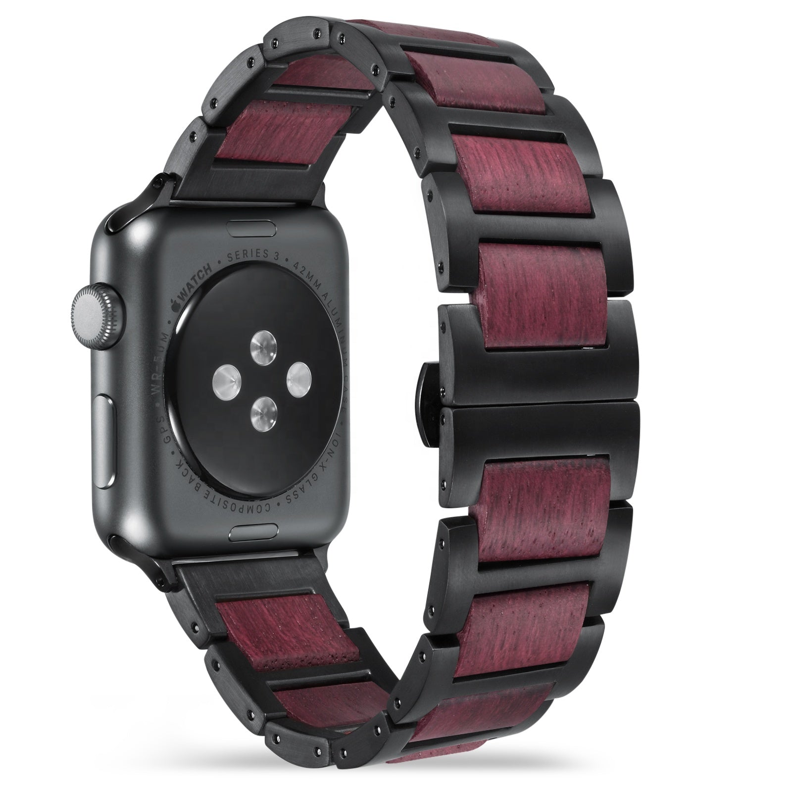 Large Apple Watch Band | Black Stainless Steel x Wood (42mm, 44mm, 45mm) - Joycoast
