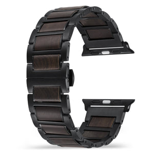 Large Apple Watch Band | Black Stainless Steel x Wood (42mm, 44mm, 45mm) - Joycoast