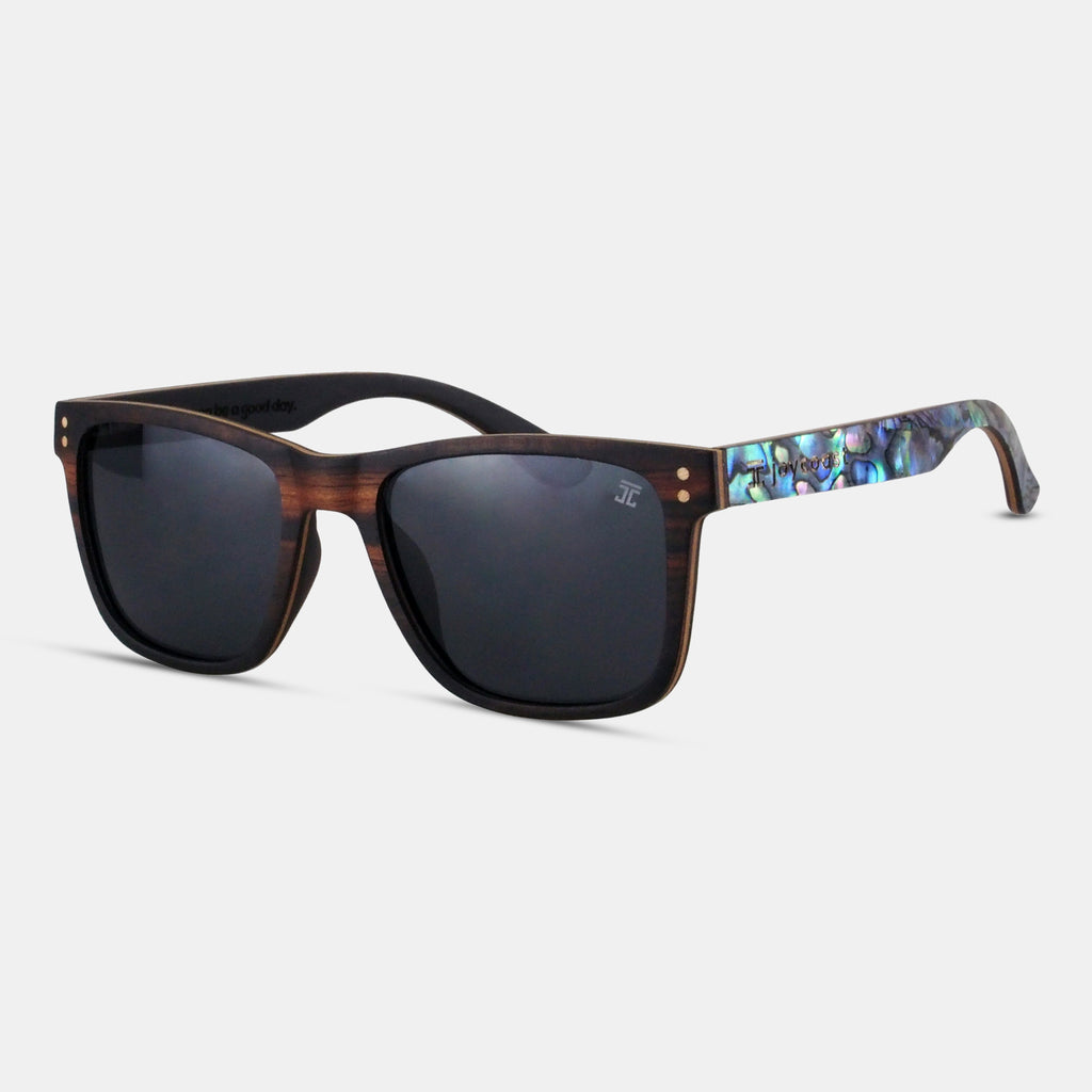Wayfinder sunglasses with ebony wood frame and dark grey lenses