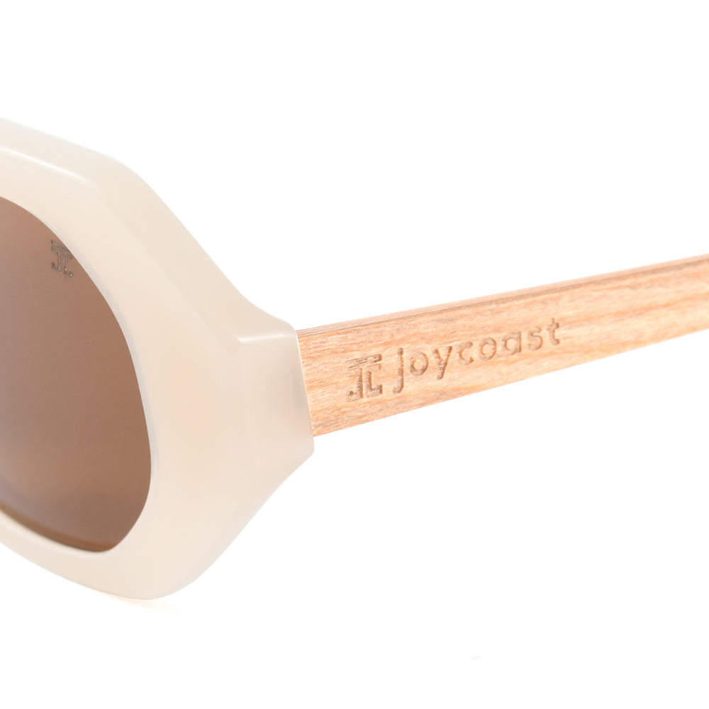 Madge mixed wood acetate sunglasses, engraved wooden temple with off-white hinge