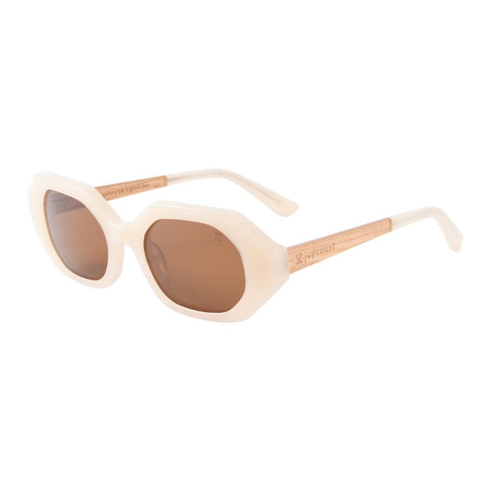 Madge mixed wood acetate sunglasses, off-white frames with brown lenses