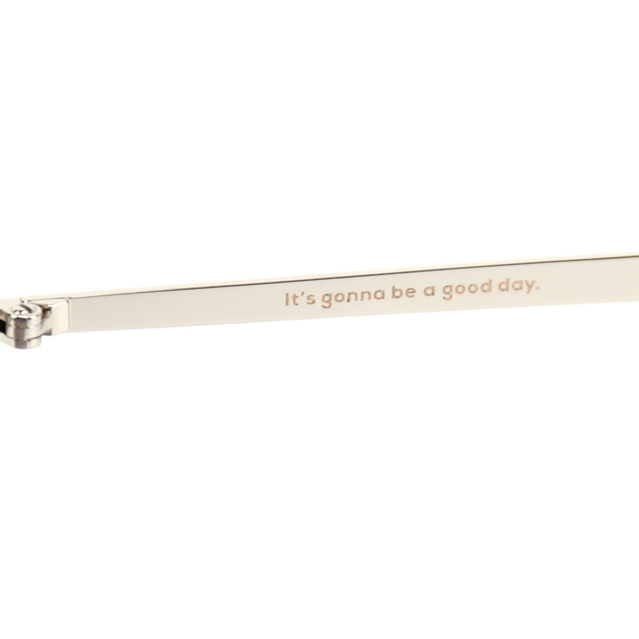 Cat-eye sunglasses with printed slogan on silver metal temple bar