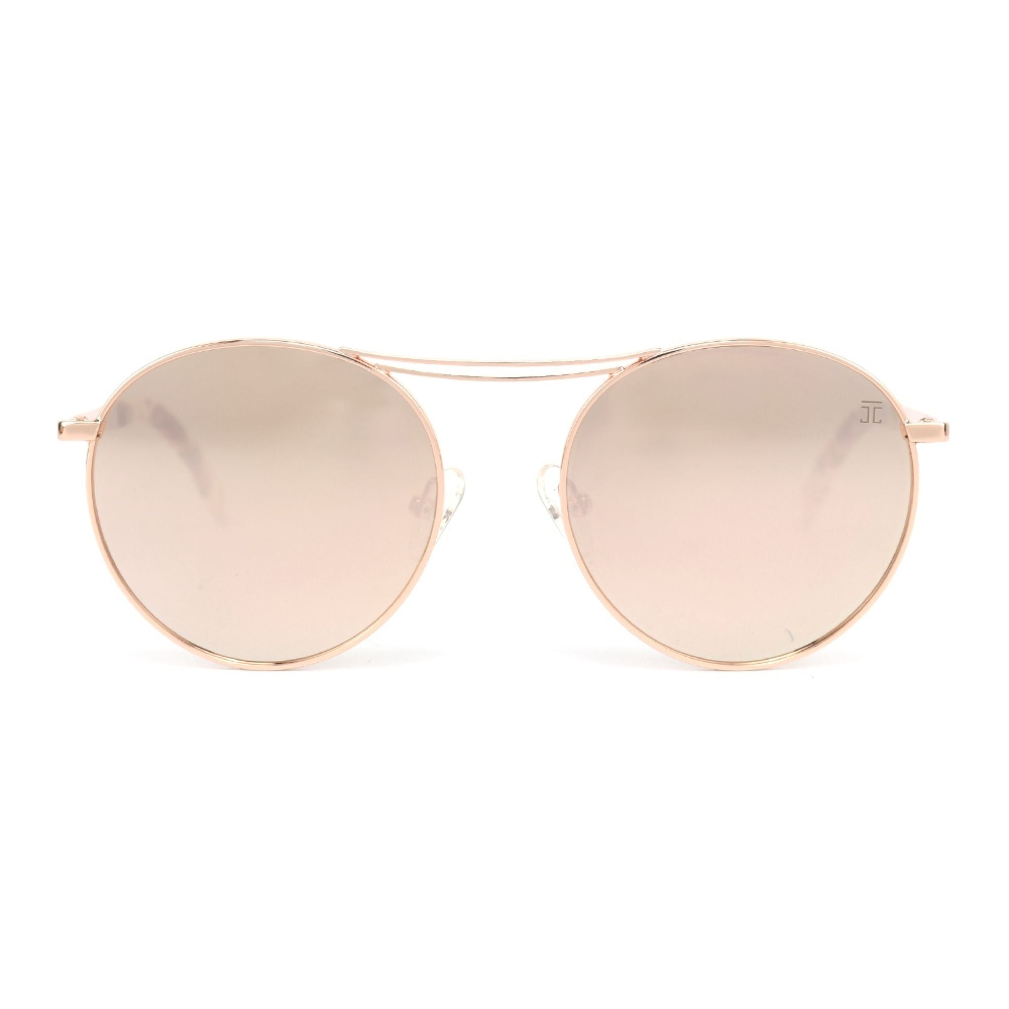 Cat-eye sunglasses with pink metal frame and light pink tinted lenses