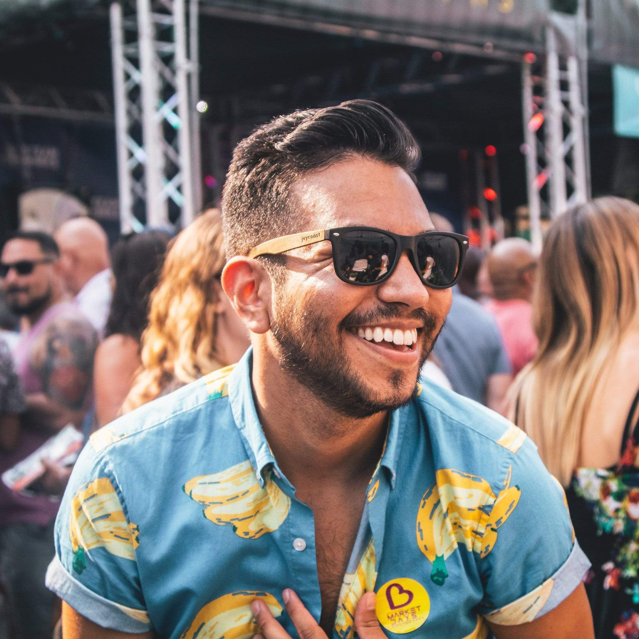 Black polarized sunglasses with dark lenses and wooden temple arms