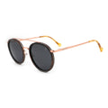 Round polarized aviator sunglasses with rose-gold frame and dark round lenses