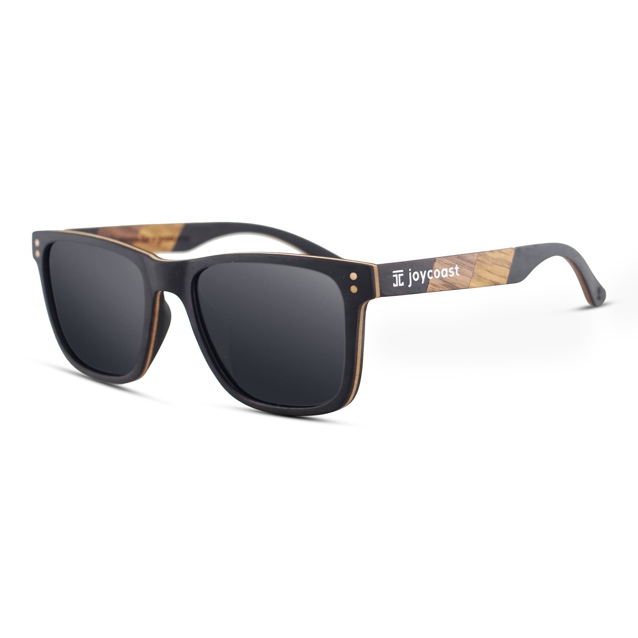 Ebony sunglasses with dark lenses and zebrawood arms