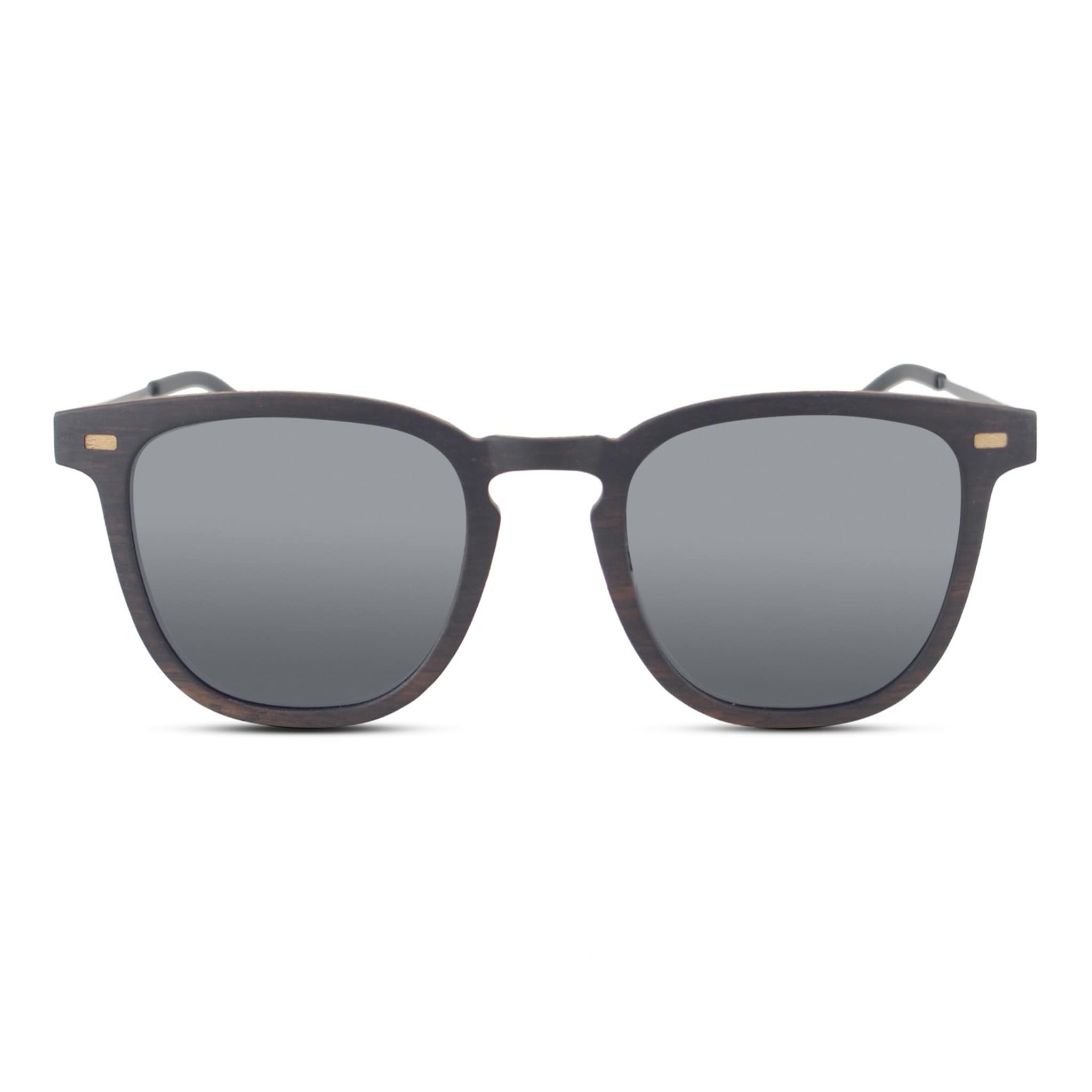 Round-square sunglasses with dark frames and gray lenses
