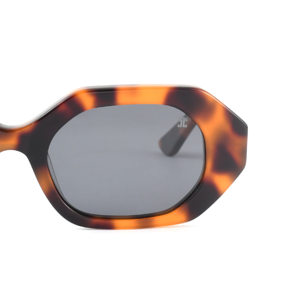 Women's sunglasses, tortoise frame with oval grey tinted lens and side shield detail