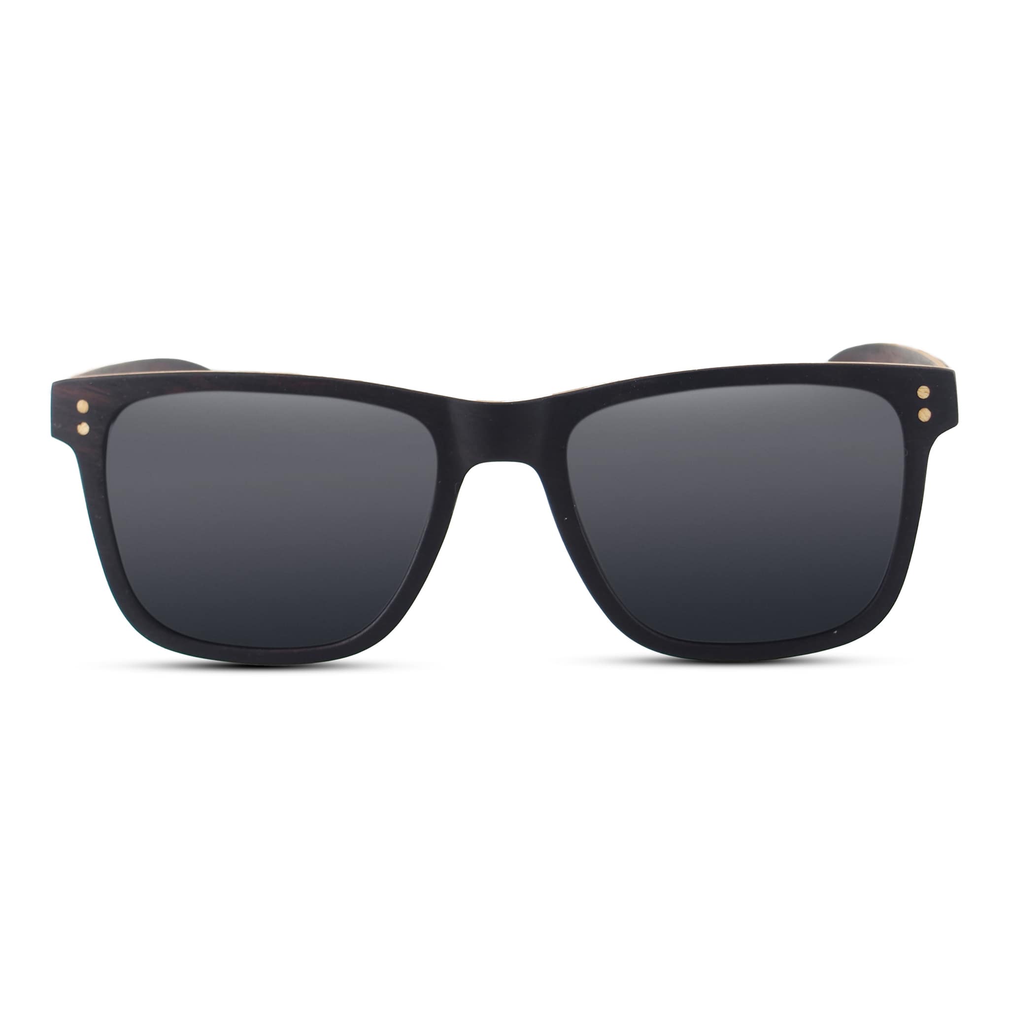 Ebony square sunglasses with dark lenses and straight bridge, front view
