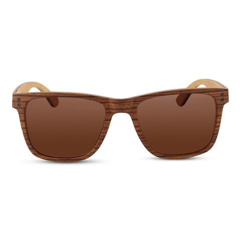Wayfinder polarized sunglasses with brown lenses and light wood frame